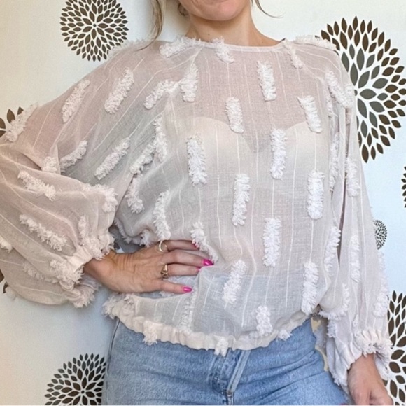 Zara Structured Textured Balloon Sleeve Top Size S in Beige NWOT - Picture 5 of 14